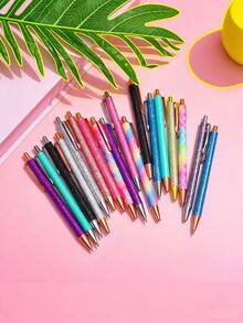 2PCS/ New Model Of Retractable Pens Wholesale, Creative Gold Glitter Retractable Ballpoint Pens, Metal Pens With PU Glitter Leather Cover - Multiple Styles - View 1