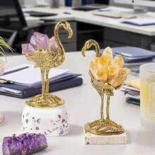 1 Buah Batu Amethyst Alami Mentah & Gugusan Batu Permata Citrine dengan Alas Logam Emas, Dekorasi Meja Kristal Penyembuhan, Desain Flamingo DIY, Hadiah Natal - Burung flamingo - View 10
