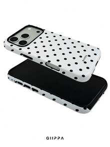 GIIPPA 1件白色背景黑色波點圖案設計手機殼，適用於Phone 18 Pro Max，相容Phone 17 Pro Max、16 Pro Max、15 Pro Max，韓系高端時尚趣味手機殼，適合11/12/13/14/15/75 Pro Max Plus，男女皆宜的優雅設計，送給女友的完美禮物 - 白色 - 查看 4