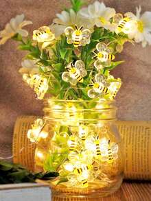 1pc Home Decoration LED Plastic Bee Light String, Battery Powered, Indoor Room Decoration LED Copper Wire Light String, Desktop Decoration Bee Light String, Spring Festival Party Decoration Light String, Outdoor Garden Decoration Bee Light String - Yellow - View 6