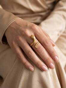 European & American Ins Style Vintage High-End Snake Open Ring, Unique Niche Design Gold Animal Shaped Adjustable Finger Ring, Sweet & Cool Jewelry For Girls - Gold - View 3