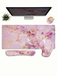 Set 4 Buah Alas Meja Ergonomis Besar XXL Motif Marmer - Alas Mouse Gaming Ukuran Besar, Penyangga Pergelangan Tangan Keyboard, Tatakan Gelas - Alas Anti Selip, Tepi Berjahit - Memudahkan Pengetikan, Meredakan Nyeri - (35,4*15,7 Inci) - Cocok Untuk Kantor, Rumah, Komputer, Laptop - View 1