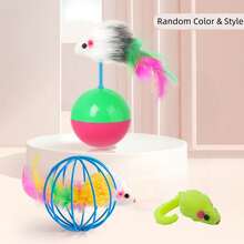 1/3pcs Random Color Plush Cat Teaser Toy Small Mouse - Multicolor - View 9