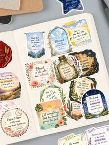 50Pcs Aesthetic Vintage Bible Scripture Stickers, Faith‑Based Phrase, Floral Art & Antique Paper Style Pattern Decals, Waterproof Vinyl Stickers For Journaling, Scrapbooking, Notebook & DIY Art Projects - one-size - View 6