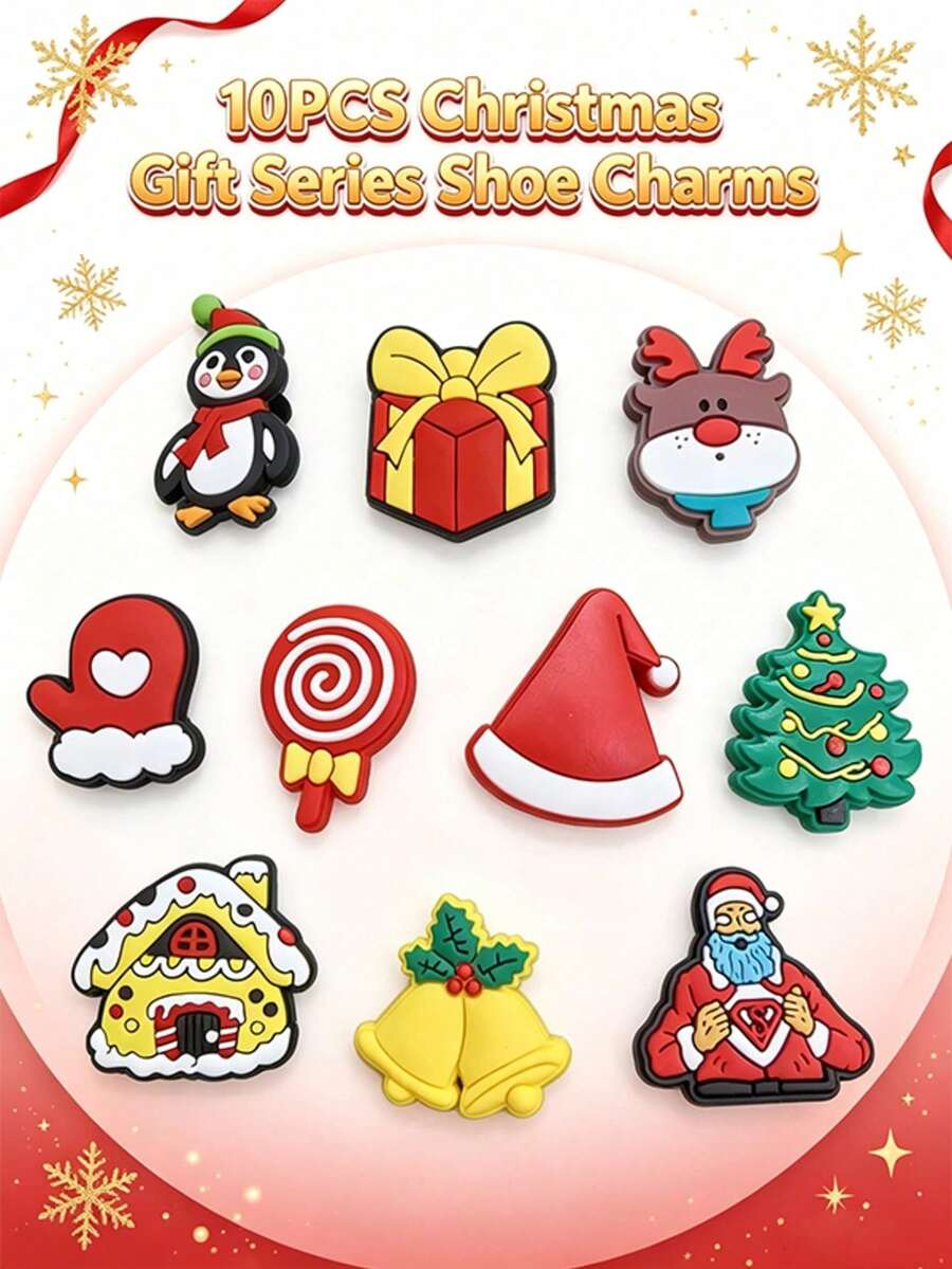 10PCS Christmas Gift Series Shoe Charm Pack, Various Festival Elements, Free DIY Combination, Exquisite Christmas Small Gift - Multicolor - View 1