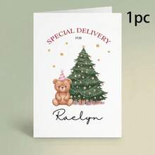 1/3 st personliga julkort med namn, söta teddybjörn och julgran, julpresentkort med kuvert för familj och vänner - Multifärgad - Visa 9