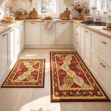 1 buah Keset Lantai Dapur, Bahan Lembut Mirip Kasmir, Motif Bunga Klasik Warna Merah Tua-Cokelat, Keset Anti Selip untuk Dapur, Kamar Mandi, dan Pintu Masuk, Cocok untuk Berbagai Penggunaan, Dekorasi Ruangan, dan Hadiah Liburan - MultiWarna - View 1