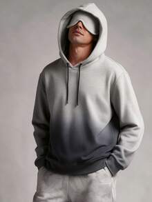 Autumn/Winter New! Men's Fashion Fleece Lined Thick Eye Mask Hooded Sweatshirt, Gradient Color Design, Suitable For Home Casual Wear - Grey - View 4