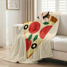New Creative Couple Pizza Slice Print Flannel Throw Blanket, Food Couples Fun Style Soft Lightweight Sofa Bed Blanket, Blanket, Suitable For Home Bedroom Use, Gift Giving And Decoration - Black - View 7