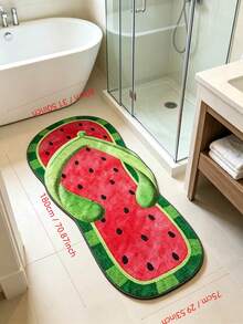 Velvet Creative Watermelon Flip-Flop Shaped Long Strip Rug, Non-Slip, Machine Washable, Polyester Mat For Living Room, Bedroom, Patio And Garden Decoration, Indoor/Outdoor Use, Rectangular, Living Room Carpet - Multicolor - View 13