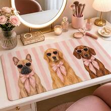 Pink Fashion Glasses Dog Extended Mouse Pad, French Bulldog Golden Retriever Dachshund Bow Illustration Large Desk Mat, Non-Slip Smooth Fabric + Natural Rubber, Suitable For Home Office Gaming Study Desk, 4 Sizes Available - View 6