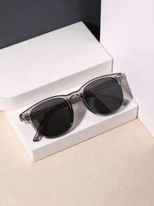 1 PC Men's Casual Style Square Fashion Glasses Solid Color Frame PC Material Gray Lens Simple And Versatile For Driving Casual Outing With Glasses Box - Multicolor - View 12