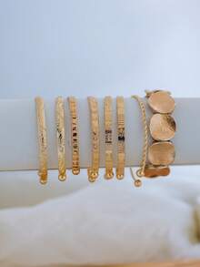 8Pcs/Set Punk Geometrice Multilayer Irregular Gold Color Open Bangles Women Delicate Metal Knot Cuff Bracelets Fashion Hip Hop Party Jewelry - Yellow Gold - View 2
