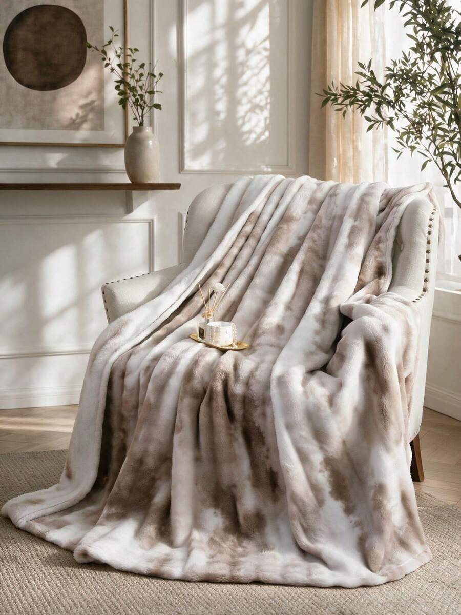 1pc Ink Wash Marble Pattern Bed Throw Blanket, Soft Warm Reversible Travel Blanket, Bed Blanket, Leisure Blanket, Shawl Blanket, Suitable For Living Room Sofa Blanket And Bedroom Dorm Bedding, Furniture Decor, Back To School/School Season/Dorm Bedding - Camel - View 1