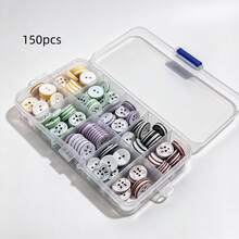 150pcs Mixed Cartoon Rabbit Print Resin Buttons In Compartment Storage Box, Colorful Striped Double-Hole Round Buttons, Smooth And Glossy Garment Accessories, Replacement Buttons For Children's Knit Cardigans, Shirts, Sweaters, Coats, Handmade Fabric Crafts, Greeting Cards, Sewing, DIY Decorative Accessories - Multicolor - View 1