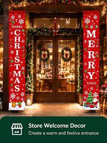 Set Spanduk Teras Natal yang Dapat Disesuaikan, Tanda Pintu Natal dengan Teks yang Dapat Disesuaikan, Bendera Gantung Selamat Natal, Cocok untuk Pintu Depan, Pesta Rumah, Dekorasi Liburan Toko - MultiWarna - View 3