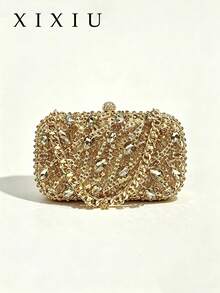 Women's Evening Clutch Bag Cylindrical Hard Box Clutch Rhinestone Pattern Vintage Baroque Luxurious Style For Weddings Evening Parties Dance Parties - Gold - View 2
