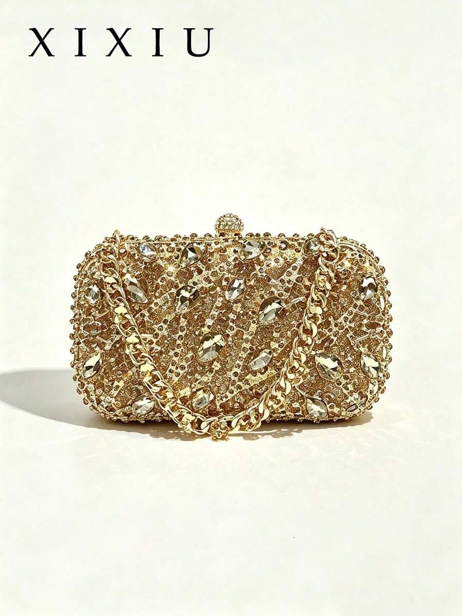 Women's Evening Clutch Bag Cylindrical Hard Box Clutch Rhinestone Pattern Vintage Baroque Luxurious Style For Weddings Evening Parties Dance Parties