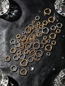 50 Buah Cincin Penghubung Tertutup Berlubang Bulat Berlapis Emas 18K dari Baja Tahan Karat 304, Lingkaran Penghubung untuk Aksesoris Perhiasan DIY Wanita - MultiWarna - View 2