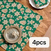1/2/4pcs Christmas Tree Gingerbread Man American Vintage Rectangular Napkins Tea Towels, Christmas Atmosphere Printed Decorative Western Style Table Mats Napkins - Multicolor - View 10