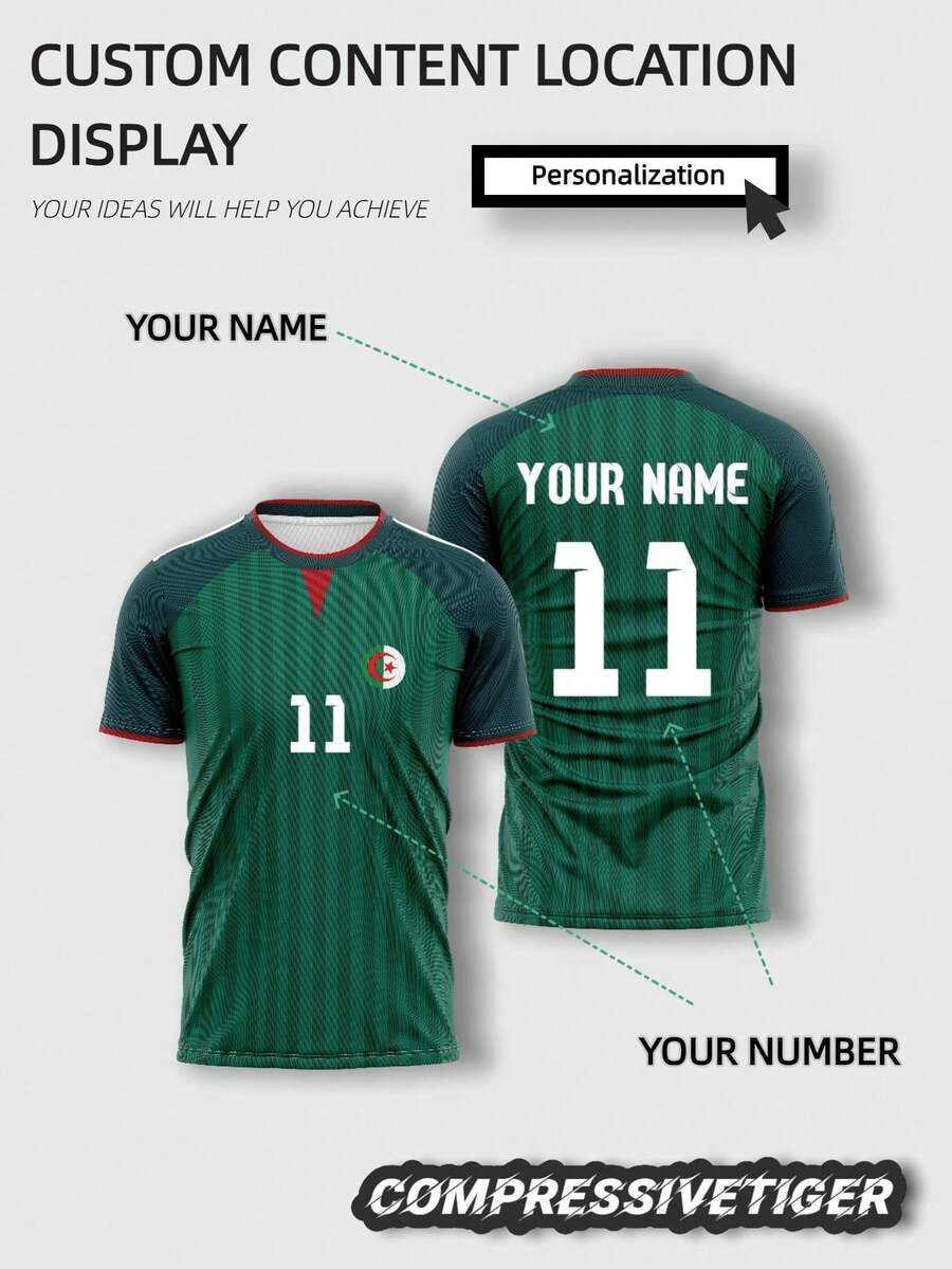 Custom Algeria Men's Soccer Jersey, Quick-Dry Training Top, Personalized With Name & Number, Retro Jersey Summer Sports - Green - View 1
