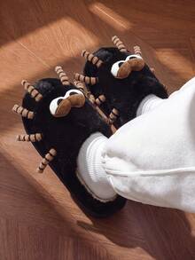 Men's Thick Sole Spider Plush Slippers, Fluffy Cute Women's Closed Toe Slippers For Autumn/Winter - Black - View 2