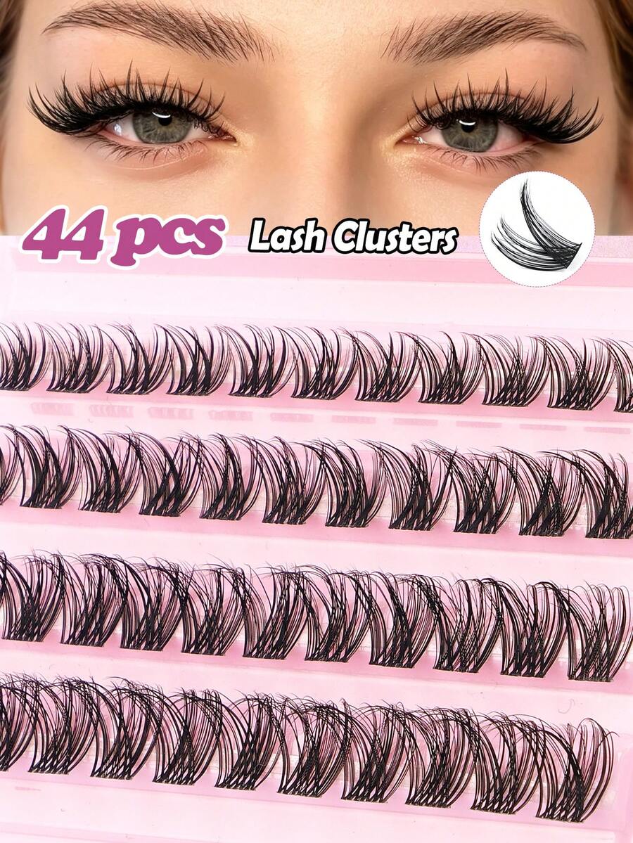 MAANGE 44 Clusters DIY Cat Eye Eyelash Extensions, Voluminous Curly Fluffy Lashes, 10-16mm Cluster Single Fake Lashes, Mixed Lengths, Customizable, Natural And Slender, Soft And Skin-Friendly, Suitable For European And American Eye Shapes, Suitable For Travel And Daily Carry, Gift For Women, Cluster Lashes, Fluffy Lashes, Eyelash Extensions - D - View 1