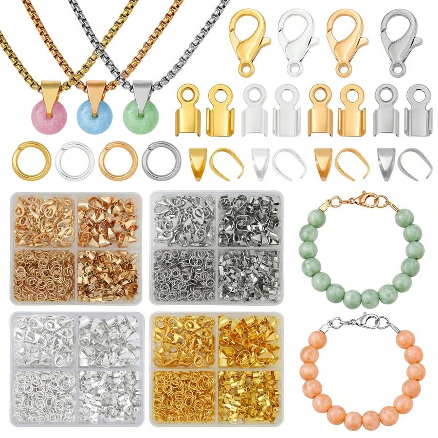 30pcs Lobster Clasp + 60pcs Seed Bead Clasp + 300pcs Closed Jump Rings + 200pcs Clamp Clasp DIY Jewelry Making Tools Set, Jewelry Accessories Material Kit - Box - View 1
