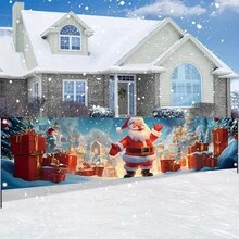 1pc Merry Christmas Yard Sign Banner, Polyester, Snowy Landscape Gift Santa Claus Pattern, Suitable For New Year Holiday Winter Party Decoration Garden Outdoor Photo Booth Backdrop - Christmas Gift Theme - View 13