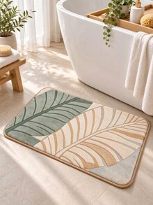 1pc Vintage Leaf Plant Bath Mat, Winter Bathroom Small Rug, Soft Comfortable Absorbent Bathroom Floor Mat, Bathroom Accessories New Product, Bathroom Toilet Side Mat, Bedroom Carpet, Living Room Carpet, Room Decor, Autumn Home Decor, Bedroom Decor, Suitable For Bathroom, Kitchen, Entryway, Hallway, Bedside, Living Room, Bedroom. Holiday Decor, TPR Non-Slip Backing Carpet Machine Washable - A - View 5