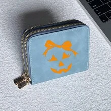 Pumpkin Face Print Card Holder Lightweight Fashionable Wallet Suitable For Daily Use For Women Double Zipper Mini Wallet Purse Wallet Card Wallet - Multicolor - View 7