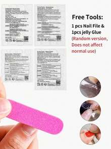 24片長方型3D凝膠花朵珍珠裝飾白色法式壓入式壓克力假指甲，完美貼合。套裝包含：1片果凍膠與1片指甲锉 - 彩色 - 查看 7