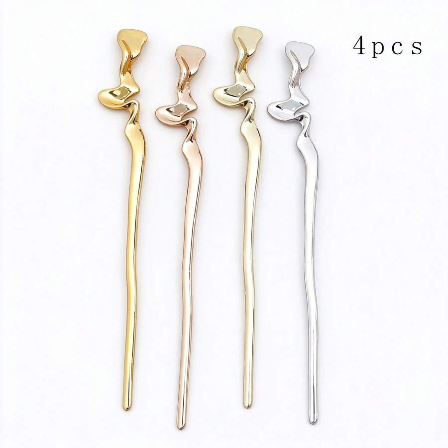 1pc/2pcs/4pcs Abstract Twisted Wave Hair Stick, Minimalist Decorative Hair Pin, Atmosphere Hair Accessory, Suitable For Daily Wear And Party, Random 1pc - 4 Pieces - View 1