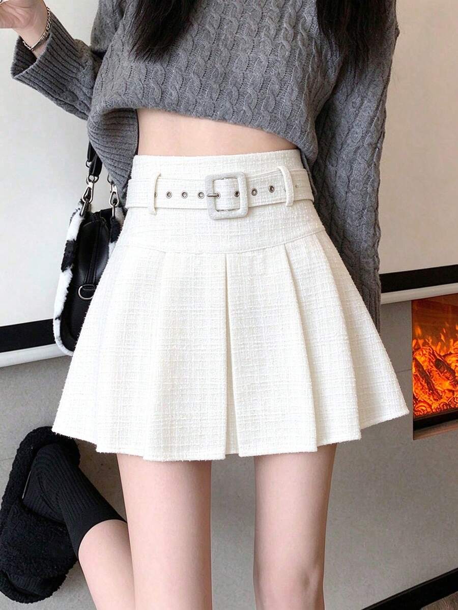 Chân váy mini xếp ly dáng chữ A cho nữ, tôn dáng, đa năng, phong cách mới cho mùa thu/đông - trắng - Xem 1