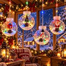 USB Powered Christmas Hanging Wish Ball Lights, Transparent Spheres With Mini Christmas Tree & Gift Ornaments, Warm LED Glow, Curtain Design For Bedroom & Porch Decor - Christmas Bauble - View 4