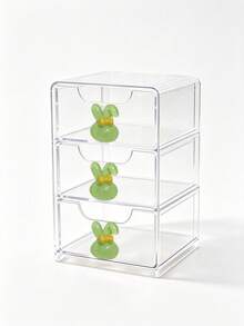 Mini Desktop Drawer Organizer With Rabbit Decoration, Rabbit Bowknot Cosmetic Storage Box, Plastic Multi-Layer Jewelry & Cosmetic Storage Box, Transparent Drawer Organizer, Jewelry Storage Box, Transparent Visible Design, Dust-Proof, Suitable For Vanity, Bedroom, Office, Ideal For Storing Daily Items, Perfect For Home Vanity, Best Gift For Classmates, Sisters, Moms, Halloween, Christmas, Birthday - Multicolor - View 14