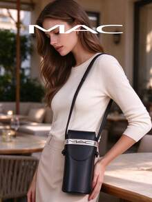 MAC Black PU Mini Crossbody Bag With Long Strap, Flip Cover Small Storage Pouch For Lipstick & Beauty Accessories - Black - View 5
