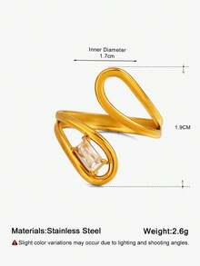 1PC Stainless Steel 18K Gold Plated Fashion Geometric Water Drop Zirconia Ring Suitable For Women's Daily And Party Wear - Multicolor - View 9