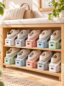 12pcs/9pcs/8pcs/5pcs Adjustable Plastic Shoe Rack Set - High-Quality Space-Saving Storage Solution, Suitable For Entryway, Hallway, Living Room, Bedroom, Bathroom And More. Ideal Storage Solution For Home And Dorm, Convenient And Quick To Use. - View 6