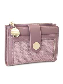 Women's Short PU Woven Texture Patchwork Bi-Fold Wallet With Exquisite Clasp And Magnetic Closure, Multi-Functional Card Holder And ID Organizer, Compact Handheld Small Bag With Zipper Coin Purse - Multicolor - View 13