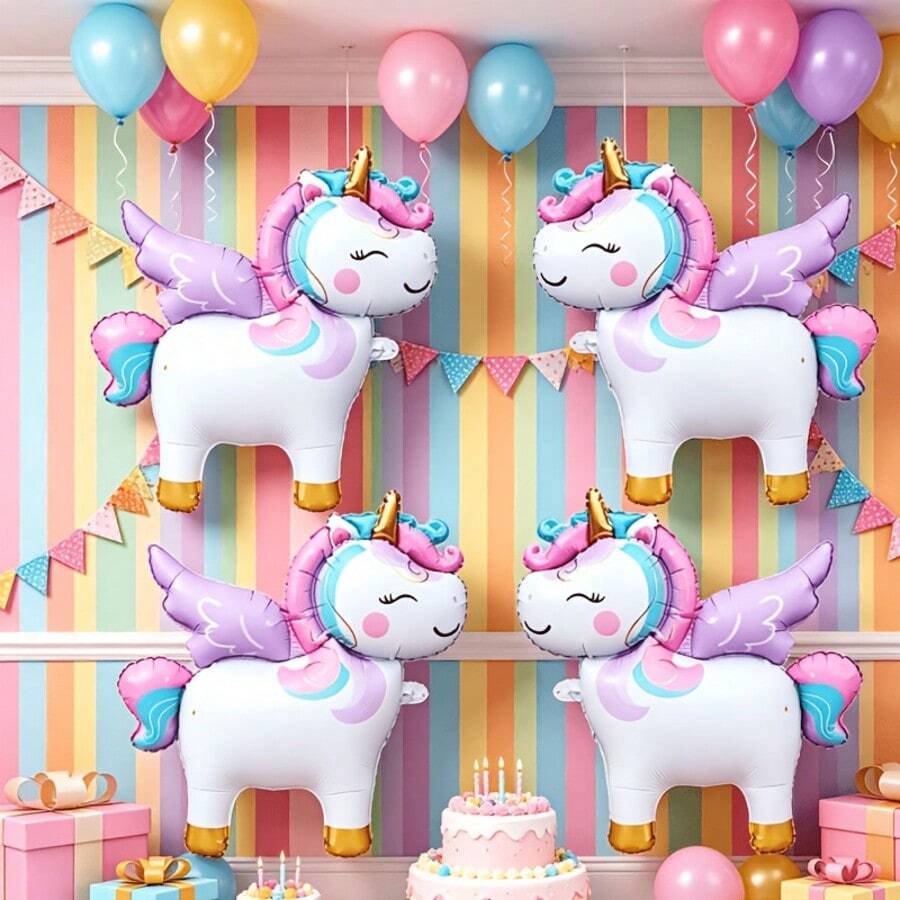 Standing Unicorn Shaped Balloon Set, Children's Birthday Party Celebration Decoration, Holiday Party Atmosphere Decoration - Q-version Unicorn - View 1