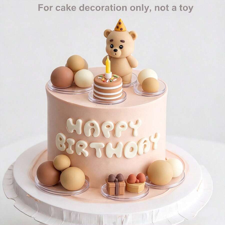 1pc Cute Brown Bear Party Hat Cake Topper - Reusable, Suitable For ...