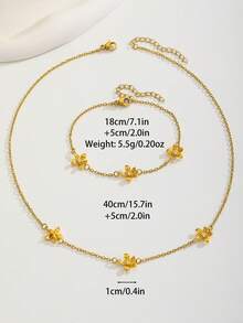 2pcs/Set Girls Gold 5-Petal Flower Necklace & Bracelet Set, Delicate Flower Pendant Children's Jewelry, Summer Holiday Easter Birthday Gift, Daily Wear - Gold - View 8