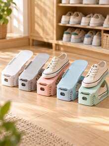 12pcs/9pcs/8pcs/5pcs Adjustable Plastic Shoe Rack Set - High-Quality Space-Saving Storage Solution, Suitable For Entryway, Hallway, Living Room, Bedroom, Bathroom And More. Ideal Storage Solution For Home And Dorm, Convenient And Quick To Use. - View 7