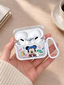 Miniso 迪士尼質感TPU藍牙耳機保護殼，附1個同色掛鉤，適用於airpods1/2/3/4/5/pro/pro2/pro3，新款耳機防摔軟殼，男女通用，米妮米奇情侶款 - 白色 - 查看 1