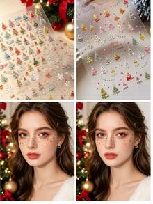 Bộ 1 miếng sticker trang trí mặt chủ đề Giáng Sinh tự dính, họa tiết cây thông Noel gradient màu sắc kèm dải treo trang trí nhiều màu và chi tiết hình trái tim, dùng cho tiệc Giáng Sinh và chụp ảnh chân dung - Nhiều màu - Xem 5