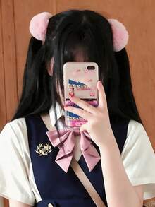 2件組女款粉色秋冬毛絨可愛雙馬尾女孩純色加厚極簡大號髮圈髮帶 時尚百搭優雅髮飾 適合日常出門紮髮、紮馬尾、化妝搭配衣著使用 - 粉色 - 查看 2