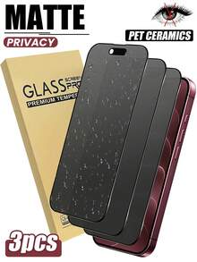 3pcs Matte Privacy Screen Protector, Compatible With IPhone 17 Pro Max 6.9 Inch, Non-Glass Material, Full Coverage Anti-Peeping Anti-Glare Ceramic Film, Anti-Fingerprint, Compatible With Phone Case, Compatible With IPhone 18 Pro Max/18 Pro/17 Pro Max/17 Air/16 Pro Max/16 Pro/16 Plus/16/15 Pro Max/14 Pro Max/13 Mini/12/11/XS Max/XR/8+/7 Plus - Black - View 7