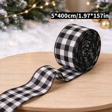 1pc 5CM Wide Christmas Plaid Wired Ribbon With Hemmed Edge, Decorative Ribbon For Christmas Holiday DIY Handmade Wreath Decoration - A - View 18