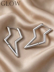 1 Pair Silver French Delicate Asymmetrical Geometric Metal Small Lightning Earrings, Minimalist Fashion Luxury Unique Personalized Ear Studs Ear Hoops, Suitable For Girls Daily Wear, Festivals And Parties - Silver - View 7